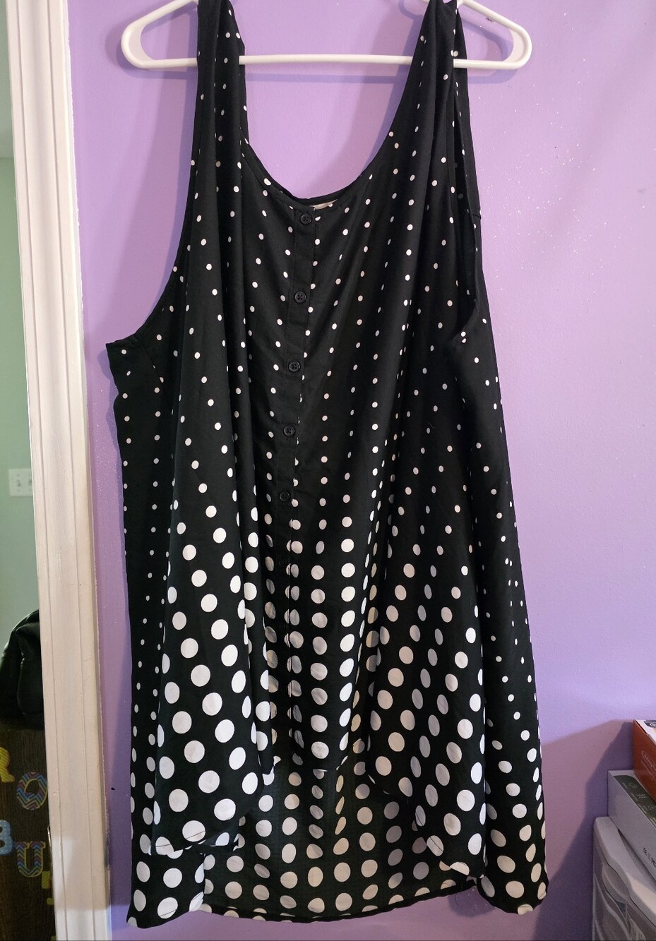 Woman Within Black & White Polka Dot Button-Front Sleeveless Tunic